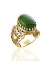 Double Heart Detailed Serpentine Gemstone Filigree Art Gold Plated Sterling Silver Women Statement Ring