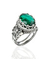 Emerald Gemstone Filigree Art Double Butterfly Detailed Women Silver Statement Ring