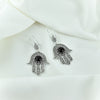 Hand of Fatima sterling silver earrings featuring natural Black Onyx gemstone