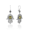 Sterling silver Hamsa filigree dangle earrings with Citrine gemstone