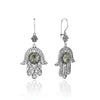 Sterling silver Hamsa filigree dangle earrings with Prasiolite gemstone