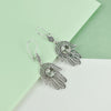 Hand of Fatima sterling silver earrings with green Prasiolite gemstone detail