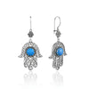 Sterling silver Hamsa filigree dangle earrings with natural Blue Turquoise gemstone