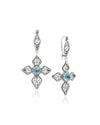 925 Silver Blue Topaz Filigree Arrow Faith Cross Earrings