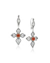 925 sterling silver Carnelian filigree cross dangle earrings with red gemstone center