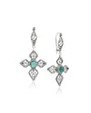Sterling silver Emerald Quartz filigree cross dangle earrings with green gemstone center