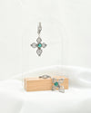 Sterling Silver Emerald Quartz Filigree Arrow Faith Cross Earrings