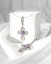 Handmade silver Christian cross earrings featuring Natural Amethyst checkerboard gemstone and filigree
