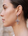 Elegant purple Amethyst faith cross dangle earrings in sterling silver for women