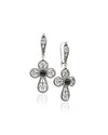 925 sterling silver Black Onyx filigree faith cross dangle earrings with black gemstone