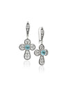 925 sterling silver Blue Topaz filigree faith cross dangle earrings with blue gemstone