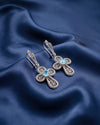 925 Silver Blue Topaz Filigree Cross Earrings