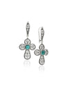 925 Silver Emerald Quartz Filigree Cross Earrings