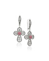 925 sterling silver Rhodonite filigree faith cross dangle earrings with pink gemstone