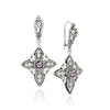February birthstone Amethyst cross earrings with handmade 925 silver filigree design