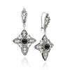 925 Sterling Silver Black Onyx Filigree Cross Dangle Earrings