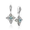 925 sterling silver Blue Topaz filigree cross dangle earrings with blue gemstone