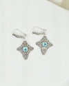 December birthstone Blue Topaz cross earrings with handmade 925 silver filigree design