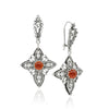 925 sterling silver Carnelian filigree cross dangle earrings with orange red gemstone