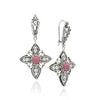 925 sterling silver Rhodonite filigree cross dangle earrings with pink gemstone