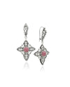 925 Sterling Silver Rhodonite Filigree Cross Dangle Earrings