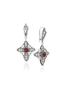 Deep red Ruby Corundum cross earrings with handmade 925 silver filigree design