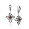 925 sterling silver Ruby Corundum filigree cross dangle earrings with deep red gemstone