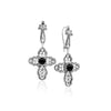 Gothic inspired Black Onyx cross earrings with vintage sterling silver filigree design