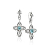 Blue Topaz sterling silver filigree cross dangle earrings with blue gemstone