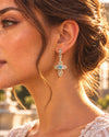 Handmade 925 silver cross earrings with Natural Blue Topaz checkerboard gemstone