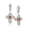 Carnelian 925 Sterling Silver Filigree Cross Dangle Earrings