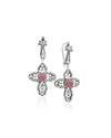 Romantic pink Rhodonite cross earrings with vintage inspired sterling silver filigree design