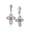 Rhodonite sterling silver filigree cross dangle earrings with natural pink gemstone