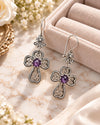 Amethyst 925 Sterling Silver Clover Cross Filigree Dangle Earrings