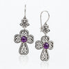 Amethyst 925 Sterling Silver Clover Cross Filigree Dangle Earrings