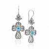 Blue Topaz 925 Sterling Silver Clover Cross Filigree Dangle Earrings