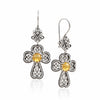 Citrine sterling silver clover cross filigree dangle earrings with golden gemstone