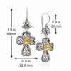 November birthstone Citrine clover cross earrings with botanical sterling silver filigree design