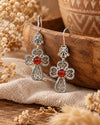 Natural Carnelian clover cross dangle earrings in handmade sterling silver for women