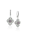 Amethyst 925 Sterling Silver Three-Petal Filigree Cross Dangle Earrings