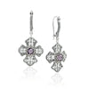 Amethyst sterling silver three-petal filigree cross dangle earrings with purple gemstone