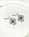 Natural Amethyst three-petal cross dangle earrings in handmade sterling silver for women