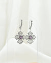 Victorian inspired Amethyst cross earrings with oxidized sterling silver filigree details