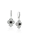 Black Onyx 925 Sterling Silver Three-Petal Filigree Cross Dangle Earrings