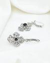 Black Onyx 925 Sterling Silver Three-Petal Filigree Cross Dangle Earrings