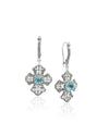 December birthstone Blue Topaz filigree cross earrings with Victorian inspired silver design