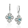 Blue Topaz sterling silver three-petal filigree cross dangle earrings