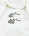 Victorian inspired Blue Topaz cross earrings with oxidized sterling silver filigree