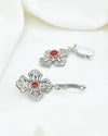 Carnelian 925 Sterling Silver Three-Petal Filigree Cross Dangle Earrings