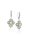 Citrine 925 Sterling Silver Three-Petal Filigree Cross Dangle Earrings